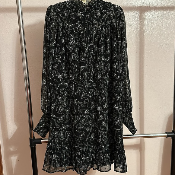 New Topshop BLACK YOKE LONG SLEEVE RUCHED MINI Dress Size 10 - Picture 5 of 10